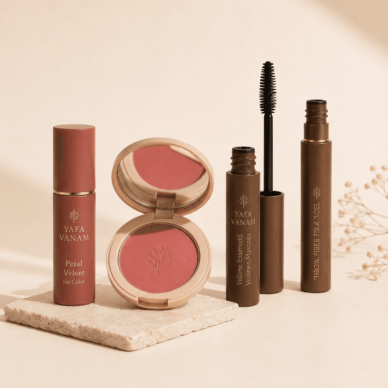 YAFA VANAM lip colour, blush, mascara and brow essentials