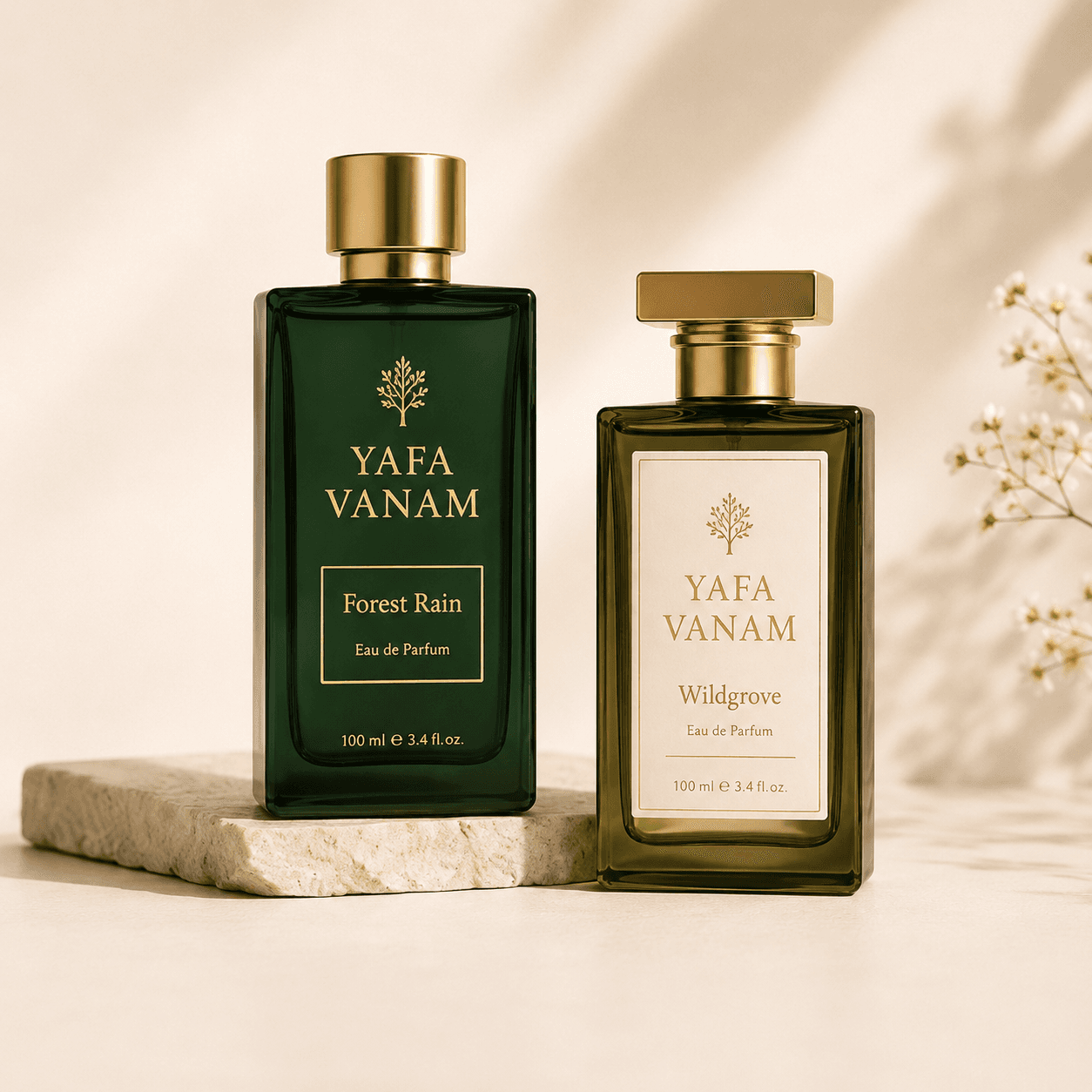 Forest Rain and Wildgrove YAFA VANAM fragrance bottles