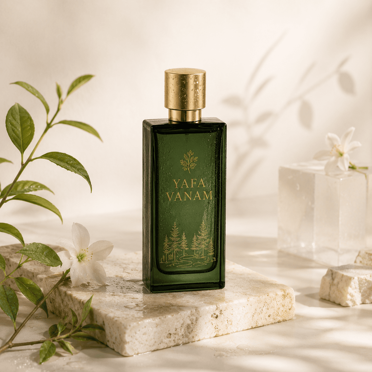 YAFA VANAM Forest Rain fragrance with weathered wood and white flowers